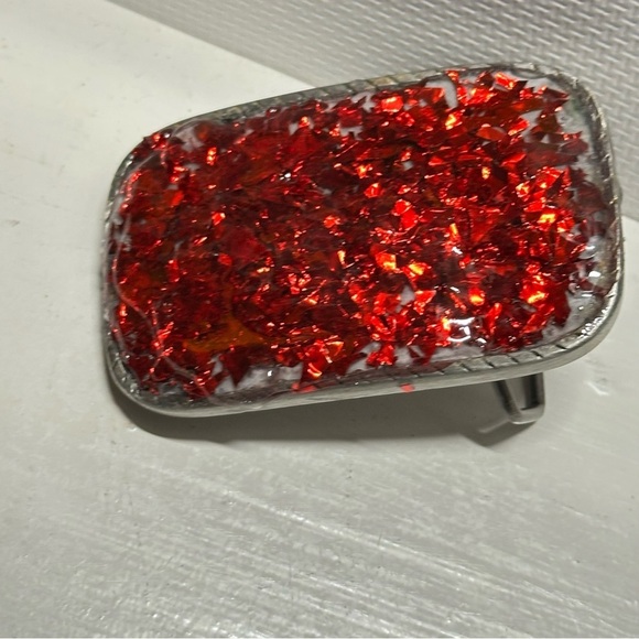 Red Glitter Western cowgirl Belt Buckle Repurposed Rockabilly OOAK Resined 1973 - Picture 3 of 11